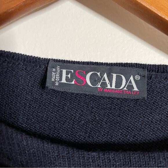 Escada VTG Margaretha Ley Abstract Rhinestone Silk Sweater Navy Size 36/S - Picture 3 of 6